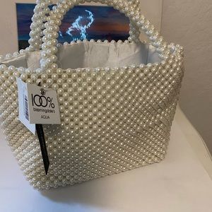 - Bloomingdales AQUA beaded bag sateen lining NWT